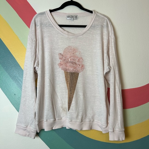 Wildfox Tops - WILDFOX Pink Ice Cream Pullover Sweatshirt Lightweight Boucle Oversized